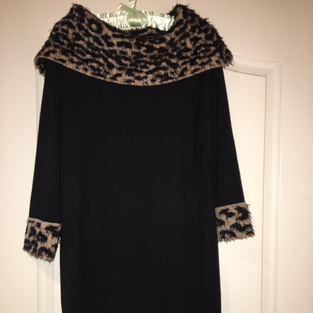 Spense black sweater dress with leopard print